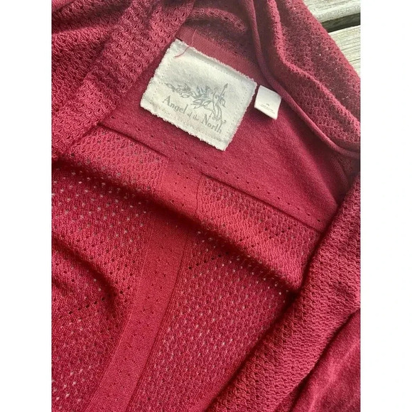 Angel of the North Cardigan XS Linen Blend Open Front Knit Red Anthropologie - Picture 2 of 3